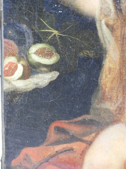 null 17th century FLEMISH school: Angelot on entablature. Oil on canvas. (fragment)....