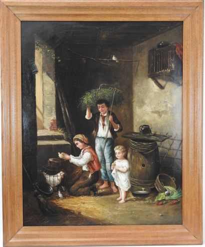 ROBERTI (XIXème siècle).: Trois enfants jouant...