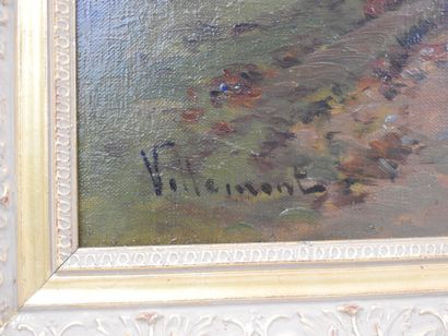 null VILLEMONT (XIX - XXème): Troupeau de moutons. Huile sur toile. Signé en bas...