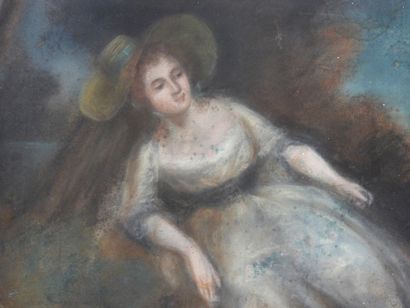 null 18th century FRENCH SCHOOL: Woman with a hat. Pastel. 31 x 38.5 cm (small wear,...