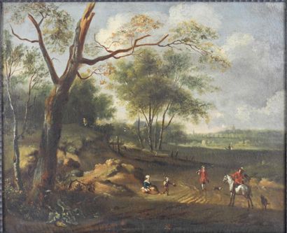 null Ecole FLAMANDE vers 1680-1700: Scène animée de cavaliers. Huile sur toile. 41...