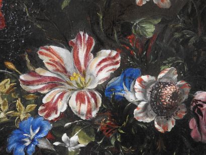 null Attribué à Nicolas BAUDESSON (1611-1680) : Corbeille de fleurs sur un entablement....