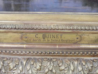 null Charles QUINET (1830-1912) : Bords de Seine à Rangiport. Huile sur toile. Signé...
