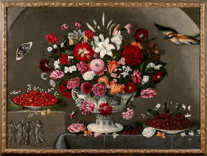 null In the taste of Thomas HYEPES: Bouquets of flowers in porcelain vases with a...