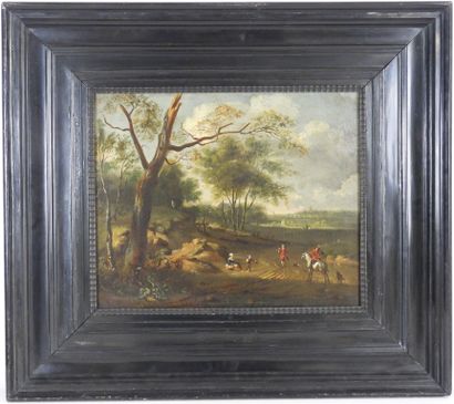 null Ecole FLAMANDE vers 1680-1700: Scène animée de cavaliers. Huile sur toile. 41...