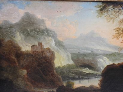 null Early 18th century FLEMISH school: the crossing in the mountains near a lake....
