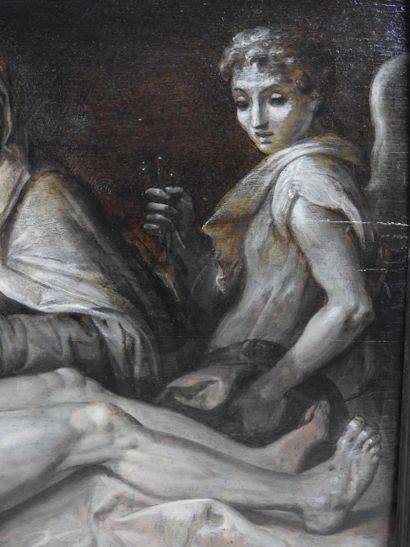 null Ecole ITALIENNE du XVIIème siècle : la déploration du Christ. Huile sur panneau...