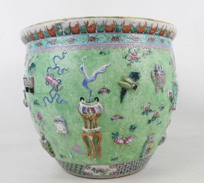 null 
CHINA - 19th century: Polychrome porcelain aquarium (or fish bowl) with molded...