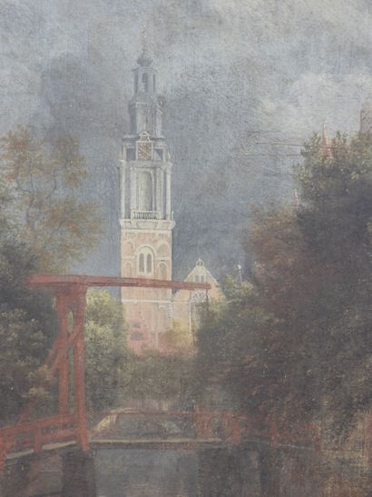 null FRENCH SCHOOL OF THE XIXth CENTURY: Stream in front of the church. Oil on canvas....