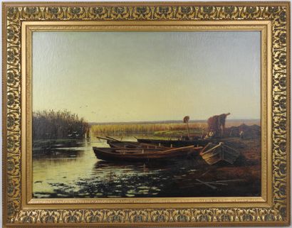 RENAUDIN : The boats. Oil on canvas. Bears...