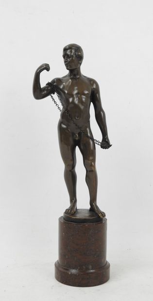 null Spiro SCHWATENBERG (act.1898-1922). Athlete with a chain. Bronze subject with...