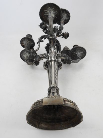 null A PAIR OF SILVERED BRONZE CANDELABRES with six arms of light decorated with...