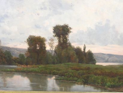 null Charles QUINET (1830-1912): Banks of the Seine at Rangiport. Oil on canvas....