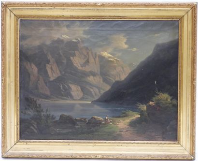 Gottlieb BION (1804-1876) : Paysage de lac...