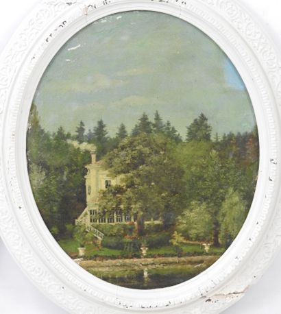 null 19th century FRENCH SCHOOL: Beautiful residences. Pair of oil on canvas. 39...