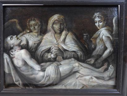 null ITALIAN SCHOOL of the XVIIth century: the deploration of Christ. Oil on panel...