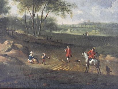 null Ecole FLAMANDE vers 1680-1700: Scène animée de cavaliers. Huile sur toile. 41...