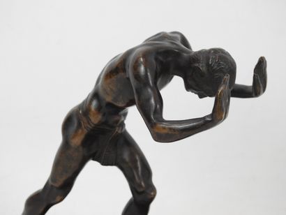 null Isidore KONTI (1862-1938) : Two naked men with loincloth. Pair of bookends in...