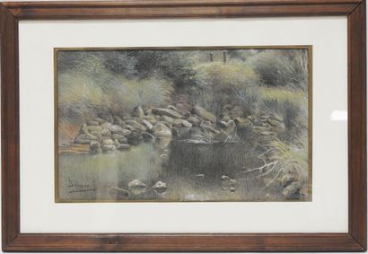 null Emile Désiré DAIMEE (1867-1956):

L'étang. 

Pastel, signé en bas à droite.

36.5...