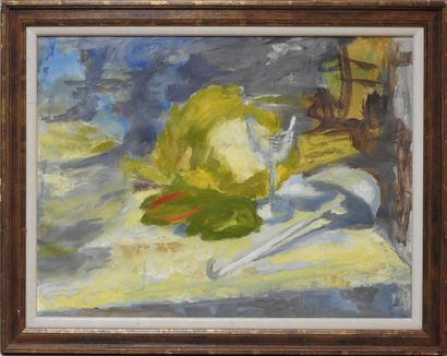 null Ecole française - XXeme siècle

Nature morte au chou, verre et louche

Gouache...