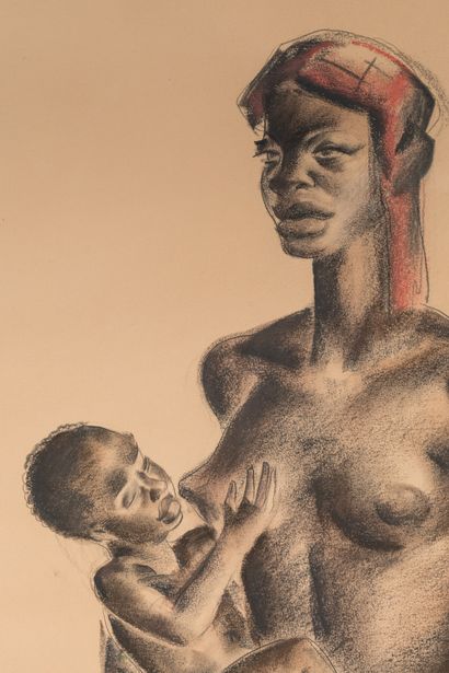 null DAXHELET Paul (1905-1993)

« Mère à l'enfant ».

Fusain et crayon gras, signé...