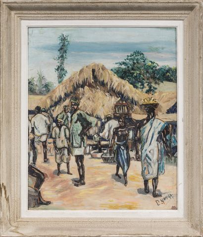 null YONGA Paul (20th).

"Village scene".

Oil on wood panel.

Signed lower right.

60x48,...