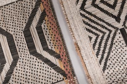 null 
MBOLE, Democratic Republic of Congo.




Three "Losa" braided mats, polychrome...