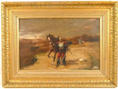 null TACONET Louis Charles (1820-1890). "Le cuirassier", huile sur panneau, SBG,...