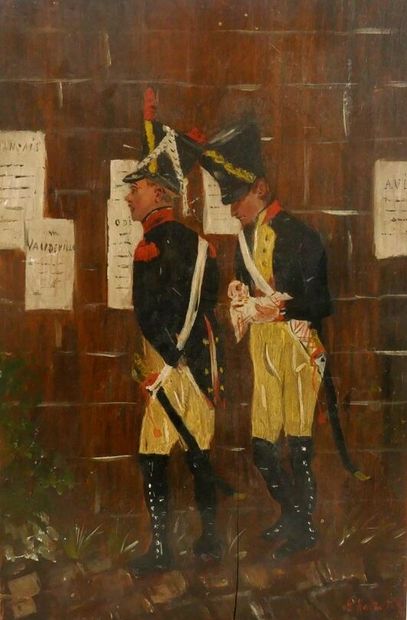 null HARTWICK G. "Soldats de Napoléon en goguette " Huile sur panneau , SBD, 30 X...