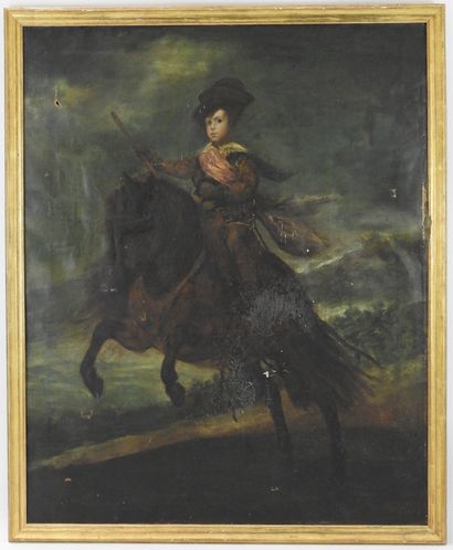 null Ecole du XIXème d'après Diego VELAZQUEZ : Le Prince Balthazar Carlos à cheval....