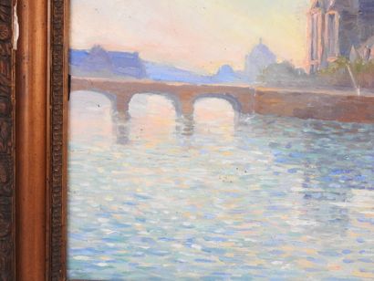 null Marcel COUCI (1885-1964) : Effet du soir sur la Seine. Huile sur toile. Signé...
