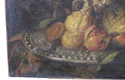 null Attribué à Reynaud LEVIEUX (1613 - 1699): 

Nature morte aux fruits et Ara sur...