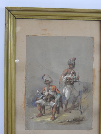 null Jean BRINDESI (1826-1888) : Deux bachibouzouks armés et enturbannés dans un...