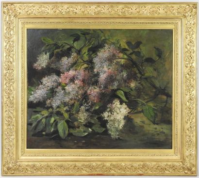 null Marie-Emmanuel G. COMOY (1856-1903) : Les Branches de lilas. Huile sur toile....