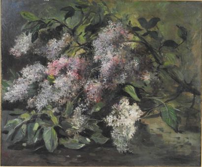 null Marie-Emmanuel G. COMOY (1856-1903) : Les Branches de lilas. Huile sur toile....