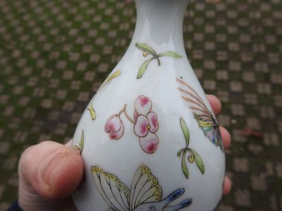 null 
CHINE - Début XXe siècle : Paire de vases bouteilles à col évasé en porcelaine...