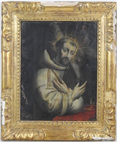 null Ecole fin XVIIème - début XVIIIème siècle: Moine saint martyre. Huile sur cuivre....