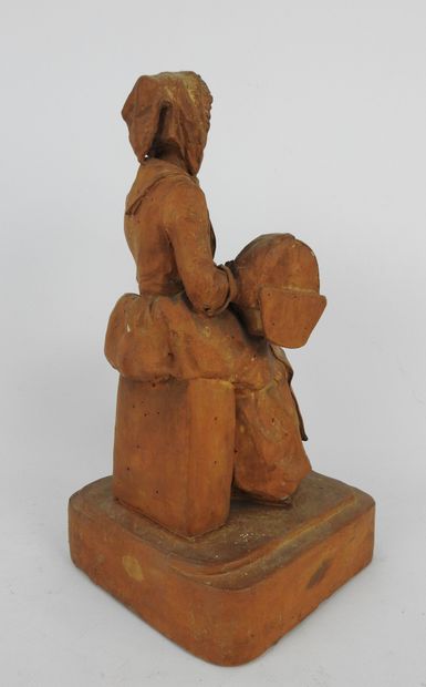 null Ferdinand MOUTIER (1831-1903) : Femme et son enfant. Groupe en terre cuite....