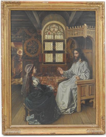 null Jean-Baptiste ANTHONY (1854-1930) : Le Christ prêchant dans un intérieur néo-gothique....