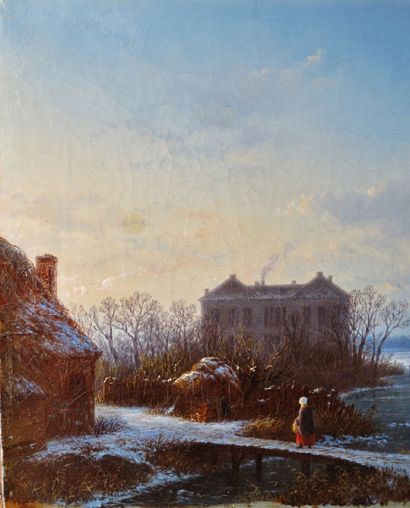 null School of the NORTH of the XVIIIth century: Winter landscape. Oil on canvas....