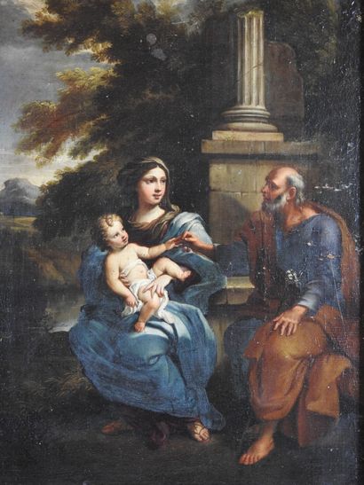 null Roman school of the XVIIIth century, follower of ZACCHI: Holy family in a landscape....