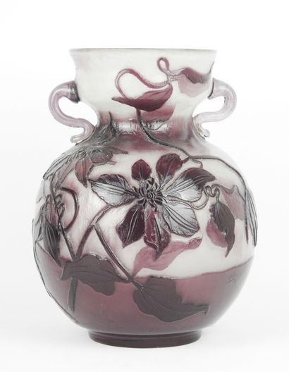null Cristallerie Emile GALLE : Double layer glass vase of ball shape with two detached...