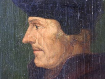 null After Hans HOLBEIN: Portrait of Erasmus. Oil on panel. Label on the back. 25...