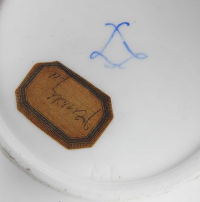 null SEVRES : Porcelain saucer with polychrome and gold radiating decoration. Mark...