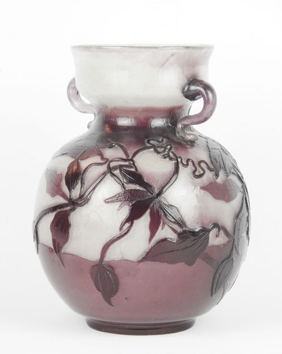 null Cristallerie Emile GALLE : Double layer glass vase of ball shape with two detached...