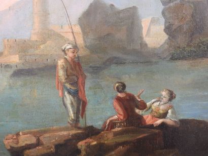 null 18th century FRENCH SCHOOL: Marine aux "Rochers anthropomorphiques". Oil on...