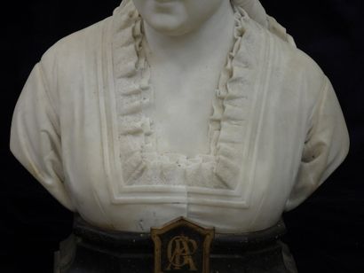 null Jean GARNIER (1853-1910) : Important bust of a woman with plaits in white marble....