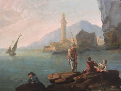 null 18th century FRENCH SCHOOL: Marine aux "Rochers anthropomorphiques". Oil on...