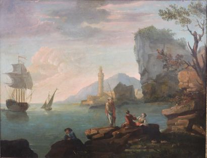 null 18th century FRENCH SCHOOL: Marine aux "Rochers anthropomorphiques". Oil on...