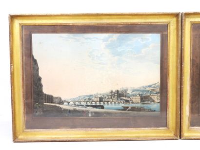 null FRENCH SCHOOL of the end of the XVIIIth century: View of Lyon. Pair of engravings...